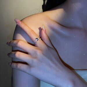 925 Sterling Silver Diamond Moon and Star Ring by Wishlilly • Pave Crescent